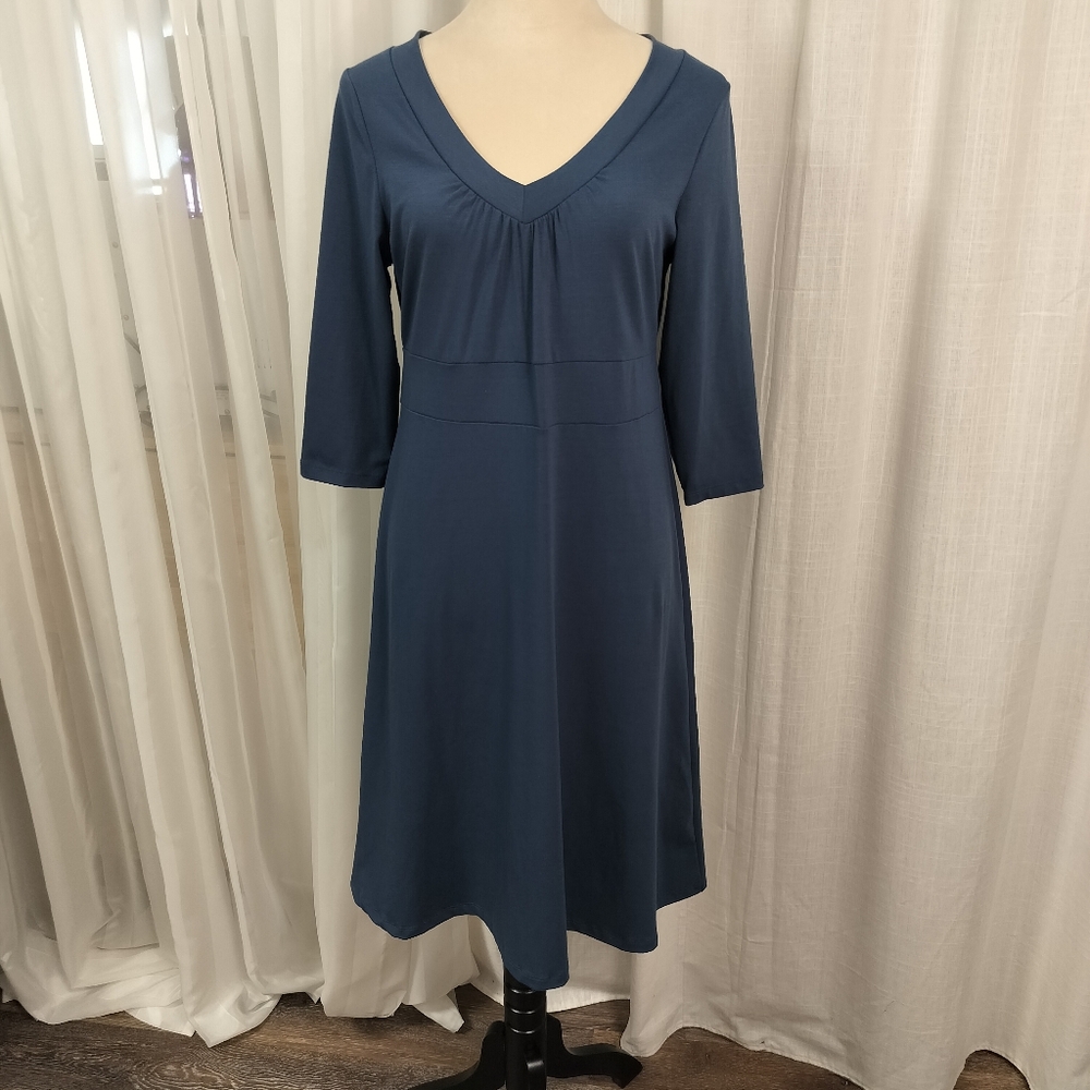 Eddie Bauer Travex Shift Midi Dress Size LT 3/4 Sleeves Slate Blue